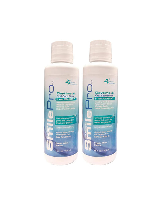 Two bottles of Dr. Rudy's SmilePro AM Daytime Oral Care Rinse, Fresh Mint, 16 fl oz 2-pack