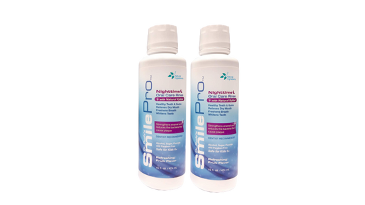 Two bottles of Dr. Rudy's SmilePro PM Nighttime Oral Care Rinse, 16 fl oz 2-pack
